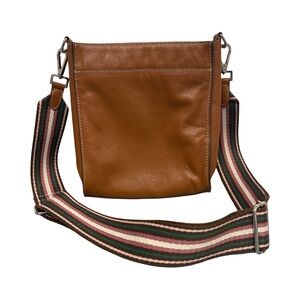 J. Jill Geniune Leather Crossbody Bag With Wide Adjustable Striped Strap